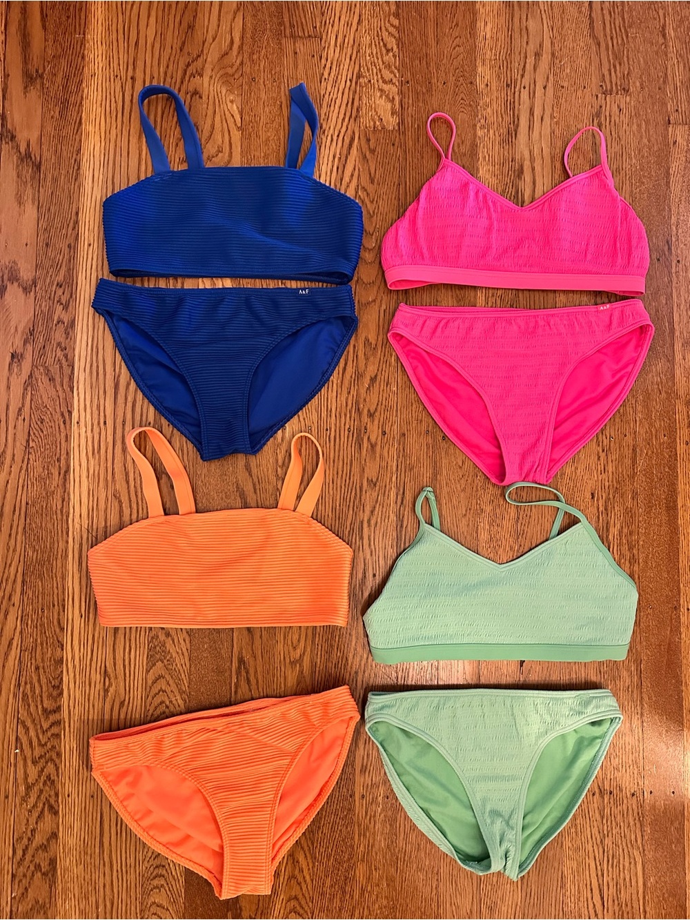Set of Four Ribbed Bikini Tops & Bottoms